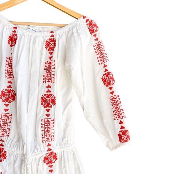 Pampelone Bardot White Red Embroidered Off the Shoulder Tunic Dress Cover Up - Picture 6 of 11